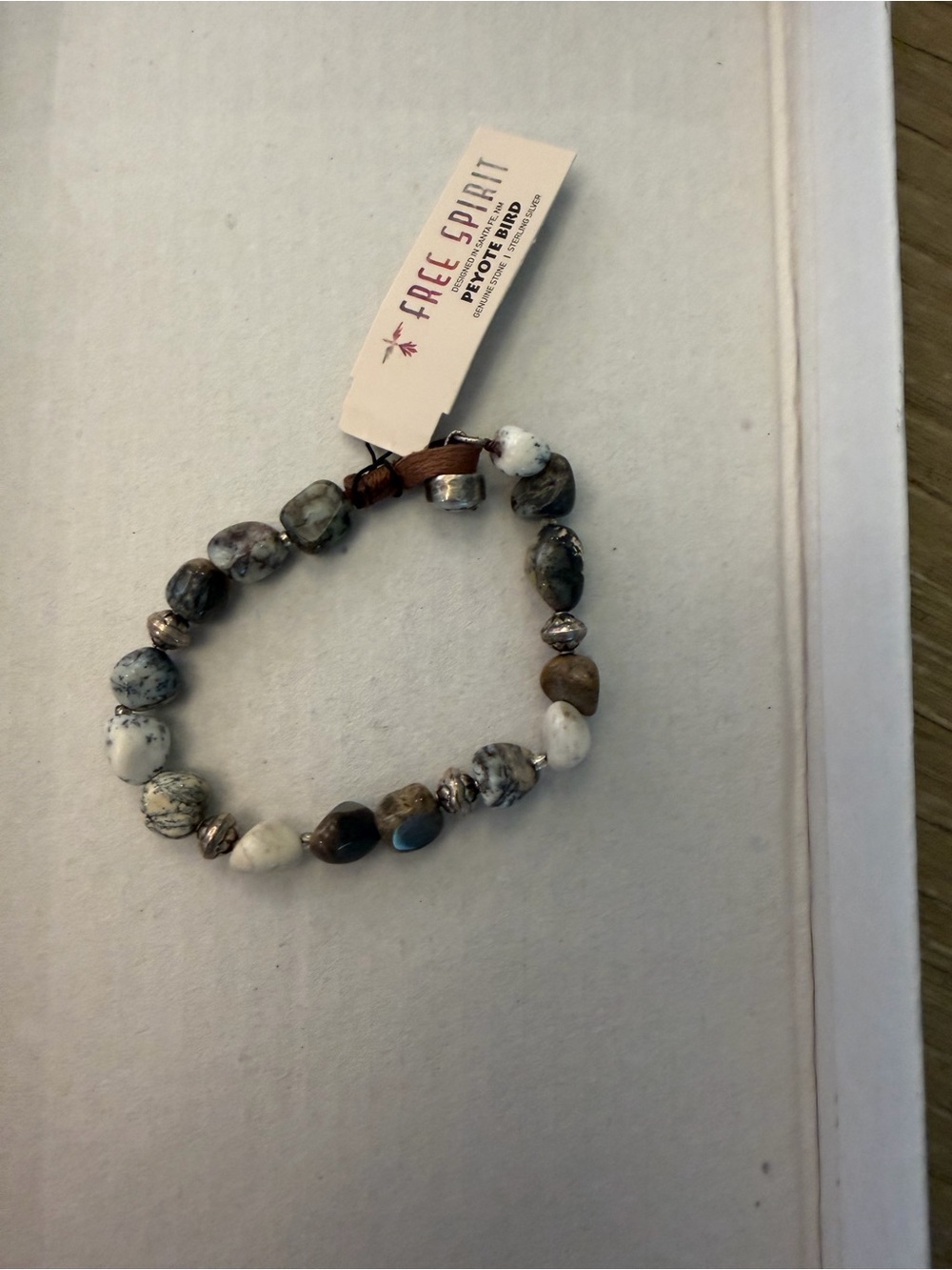 Face Spirit earthy boho Mixed Stone Beaded Bracelet in White and Brown NWT